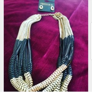 Black & Gold Necklace with matching earrings